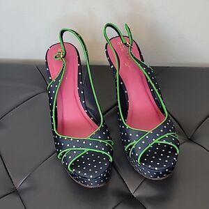Lilly Pulitzer Polka Dot Wedge Peep Toe Sandals Navy White